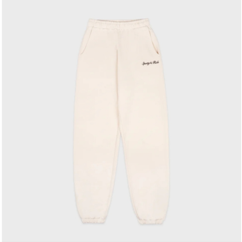 Sporty & Rich Syracuse Embroidered Sweatpants in Cream/Chocolate